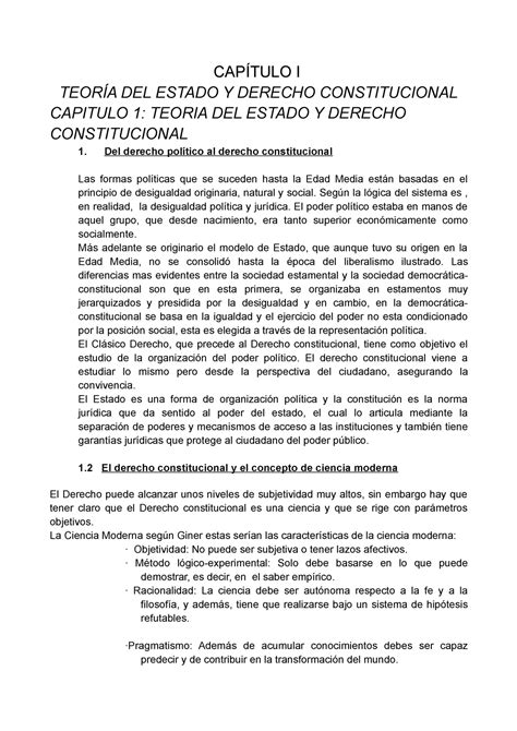 Copia De Resumen Constitucional CapÍtulo I TeorÍa Del Estado Y Derecho Constitucional Capitulo