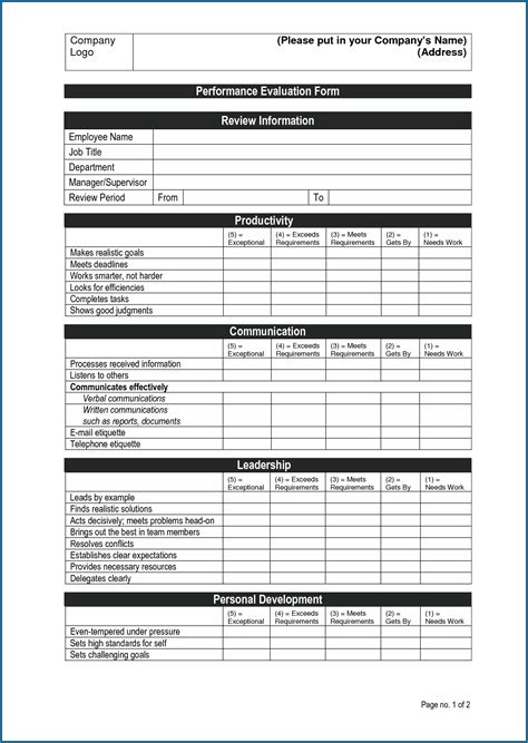 printable employee performance review template