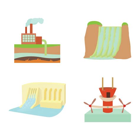 Hydropower Icon Set Cartoon Style 9015427 Vector Art At Vecteezy