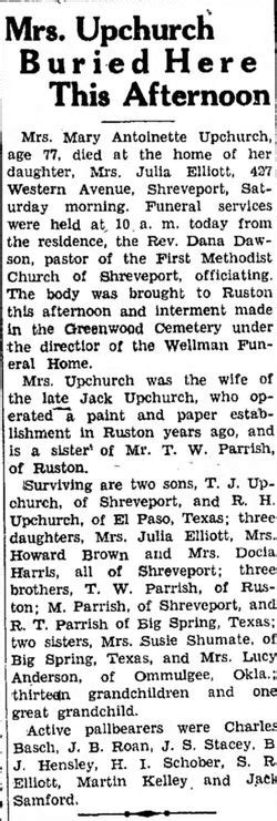 Mary Antoinette Parish Upchurch 1858 1935 Homenaje De Find A Grave