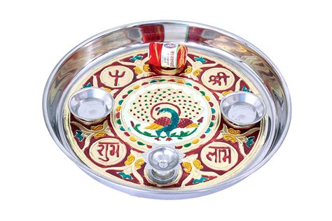 Buy Minakari Puja Thali Plate Platter Stainless Steel Puja Thali With