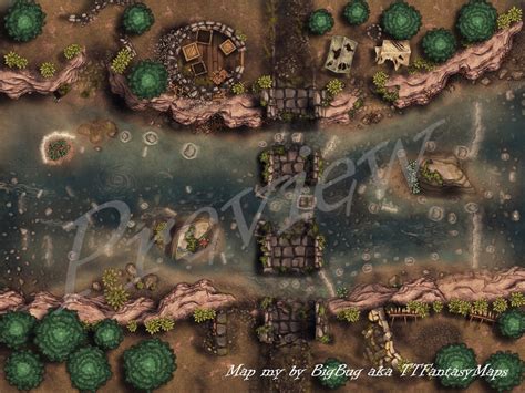 River Battle Map Dnd Battle Map Destroyed Bridge D D Battlemap