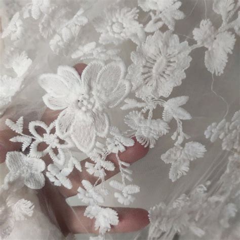 Yard D Flower Embroidered Lace Fabric Floral Ivory Tulle Etsy