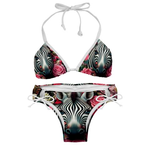 Zebra Detachable Sponge Adjustable Strap Bikini Set Two Pack Beach