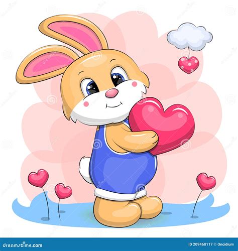 Cute Cartoon Rabbit Holding A Heart Stock Vector Illustration Of