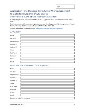 Fillable Online Application For A Standard Form Minor Works Agreement