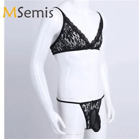 Msemis Sexy Men Lingerie Men Lace See Through Adjustable Straps