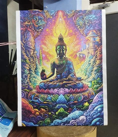 Modern Art Uv Coated Meditating Buddha Canvas Wall Painting Shape