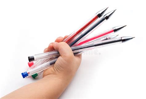 Hand Holding A Colored Pens Stock Photo Image Of Blue Packet 12146868