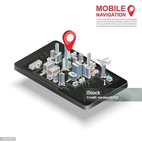 3d Isometric Mobile Gps Navigation Concept Vector Stock Illustration