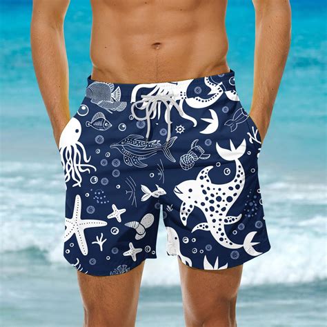 Poteti Mens Swim Short Quick Dry Tropical Print Hawaiian Vacation