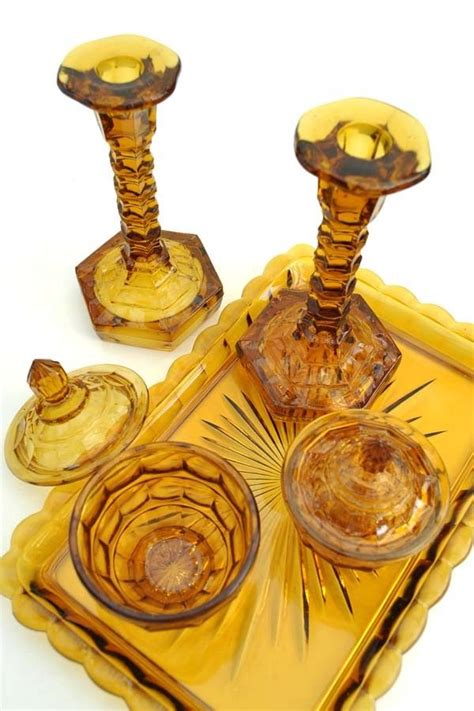 Art Deco Amber Glass Dressing Table Set Glass Designs