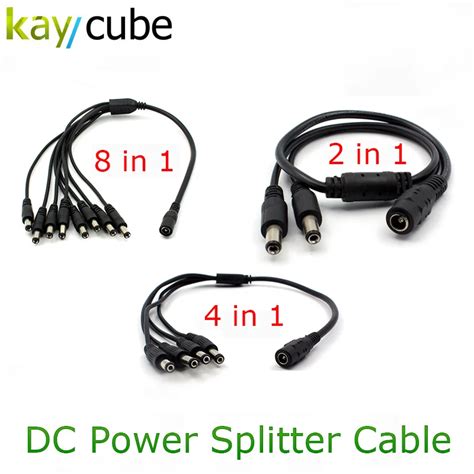 1 Female To 2 4 8 Male Port DC Power Pigtail Splitter Cord Cable For