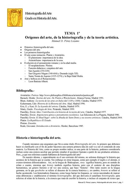 Apuntes Historiografia Del Arte Temas Y Manuel D P Rez