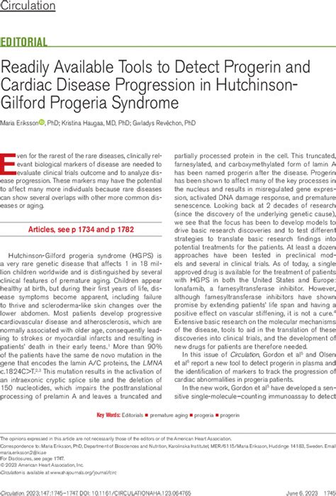 Readily Available Tools To Detect Progerin And Cardiac Disease