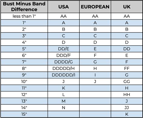 Bra Cup Size Measurement Chart