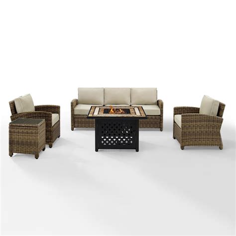 Maykoosh Rococo Radiance 5 Piece Outdoor Wicker Sofa Set Sand Weathered