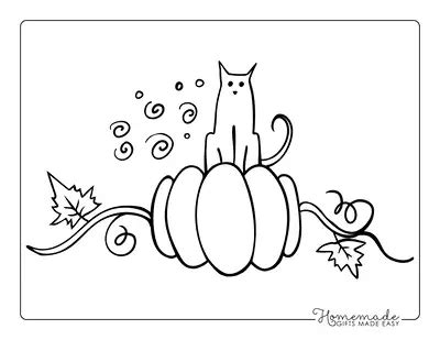 Cute Cat on Fall Pumpkin Vine Coloring Pages - Coloring Cool