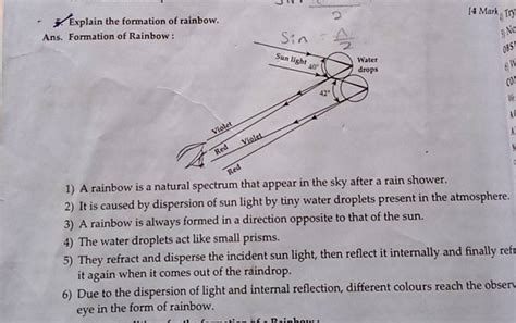 Explain the formation of rainbow. Ans. Formation of Rainbow : | Filo