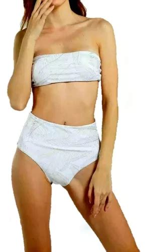 Bikini Top Bandeau Tiro Alto Blanco Con Dorado Meses Sin Intereses