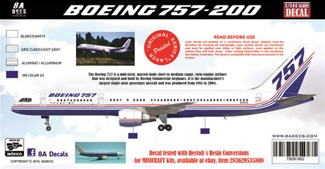 8aDecs Decals Catalogue BOEING 757 200 HOUSE COLORS