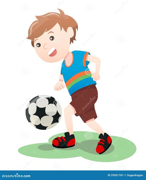 Menino Que Joga Desenhos Animados Da Bola De Futebol Ilustração Do