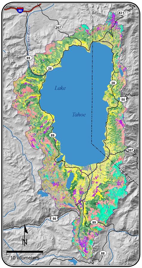 Lake Tahoe Map Showing Vegetation Zones Around The Lake Basin Lake Tahoe Map Lake Tahoe Tahoe