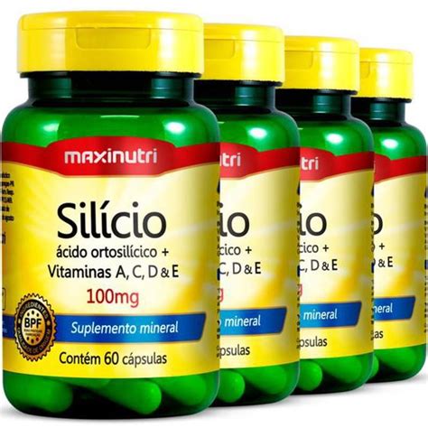 Kit 4 Potes Silício Complex 60 Cápsulas Maxinutri Vitaminas A Z