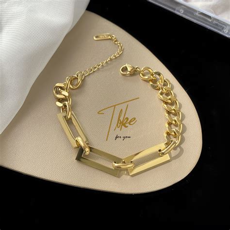 Tala K Gold Kyle Inspired Splicing Chain Titanium Steel Bracelet