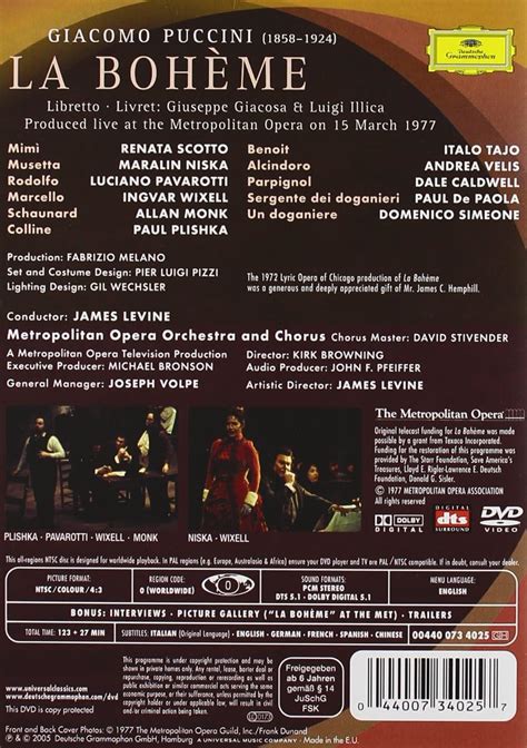 Giacomo Puccini La Boheme DVD The Metropolitan Opera Orchestra And