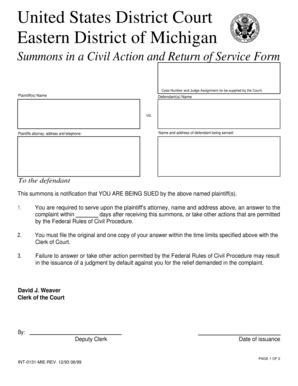 Fillable Online Wesuejudges Summons In A Civil Action And Return Of