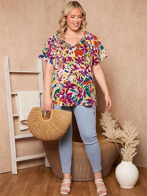 Shein Lune Blusa Con Estampado De Cuello Con Cord N De Manga Mariposa