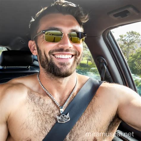 Handsome Shirtless Man With Hairy Chest And Sunglasses Smiling Muse Ai