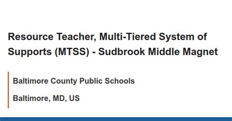 Resource Teacher, Multi-Tiered System of Supports (MTSS) - Sudbrook ...