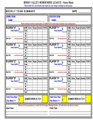 Horseshoe Score Sheet - Fill Online, Printable, Fillable, Blank | pdfFiller