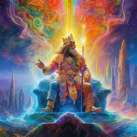 Premium AI Image | A colorful painting of a king sitting on a throne.