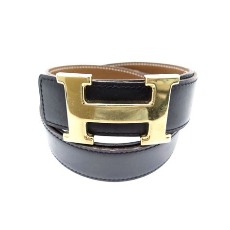 Ceinture Hermes Boucle H Dore Lien Cuir Reversible