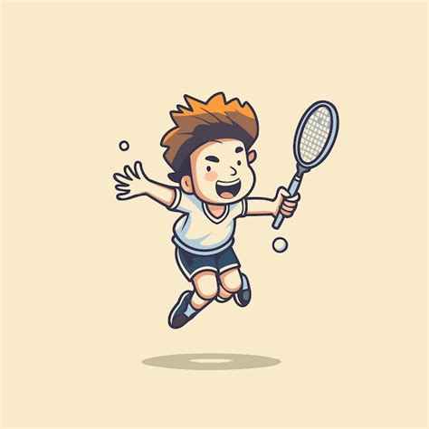 Un Gar On De Dessin Anim Jouant Au Badminton Illustration Vectorielle