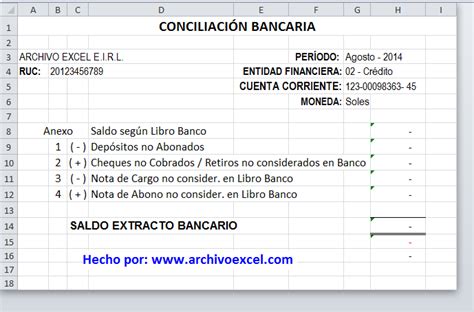 Plantilla De Conciliación Bancaria En Excel Archivo Excel