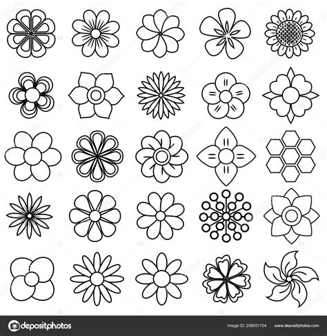 Outline Flower Icon Set Vector Draw Stock Vector Image By