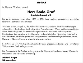 Traueranzeigen Von Bodo Graf Schwarzw Lder Bote Trauer