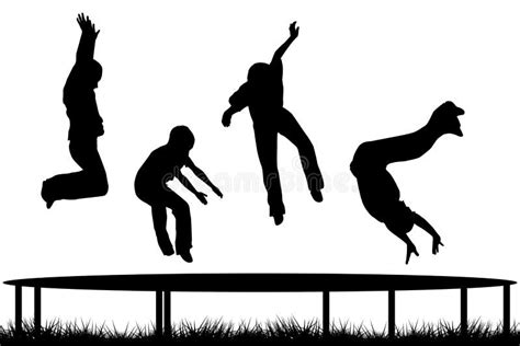 Children Silhouettes Jumping On Garden Trampoline Stock Vector