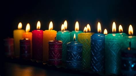 Premium Ai Image A Row Of Lit Candles With The Word Diwali On The