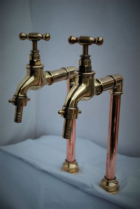 Brass And Copper Belfast Kitchen Sink Tall Bib Taps Old Reclaimed And Refurbished Rustic Bathrooms