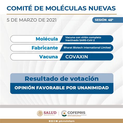 EL COMITÉ DE MOLÉCULAS NUEVAS DE COFEPRIS INFORMA LOS RESULTADOS DE LA