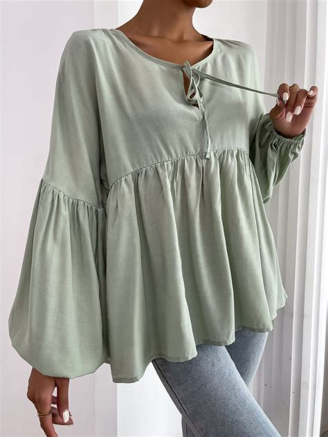 Lantern Sleeve Tie Neck Peplum Blouse Ruffle Blouse Outfit Blouse