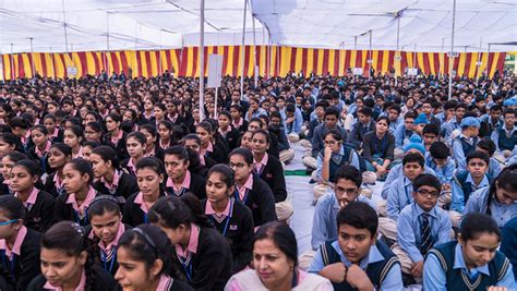 Students listening to His Holiness the Dalai Lama speaking at Salwan ...