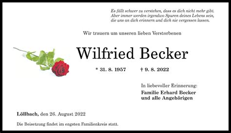 Traueranzeigen Von Wilfried Becker Rz Trauer De