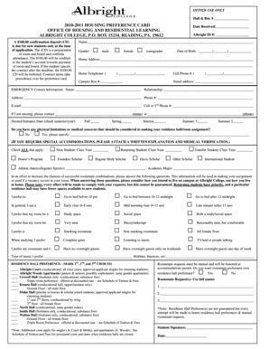 Fillable Online Albright Housing Preference Card Office Of