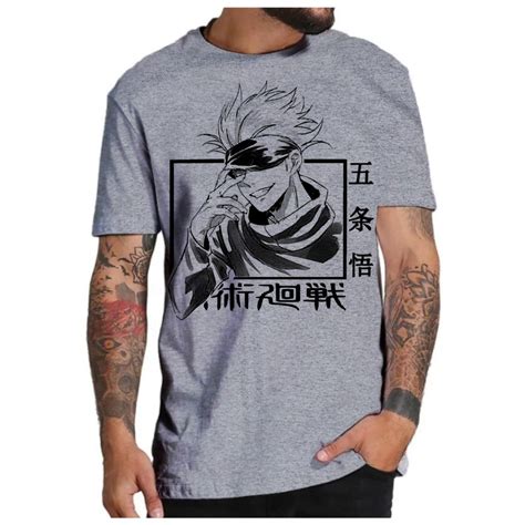 Camiseta Camisa Blusa Cinza Mescla Anime Jujutsu Kaisen Satoru Gojo